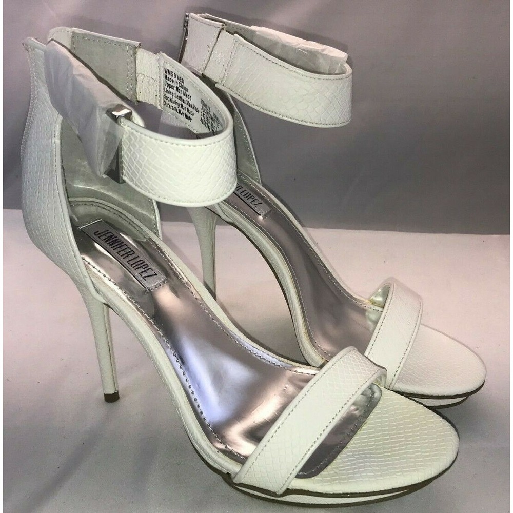 NIB Jennifer‎ Lopez JLO Cindi White Stiletto Heel Open Toe Ankle Strap Sandals 9